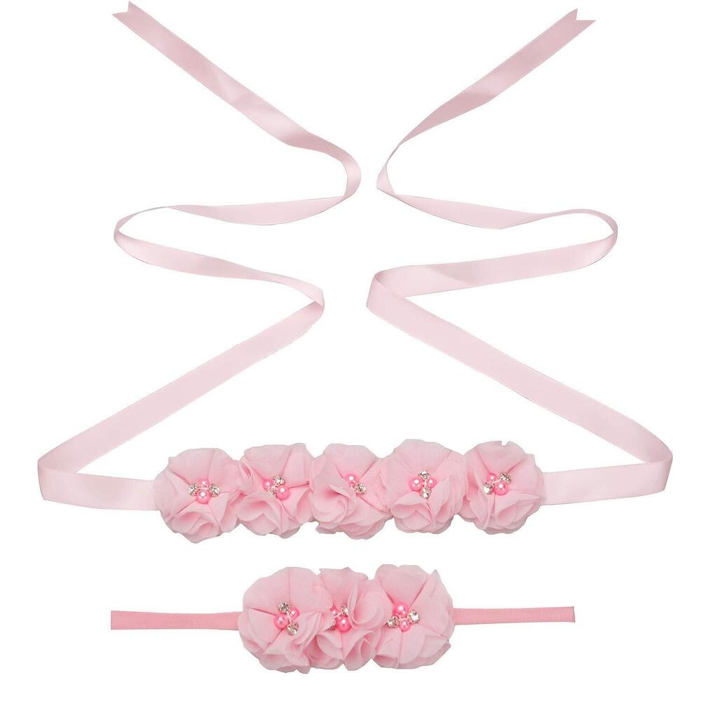 6647 Maternity Flower Sash Headband Set Women Girls Wedding Baby Shower Sash